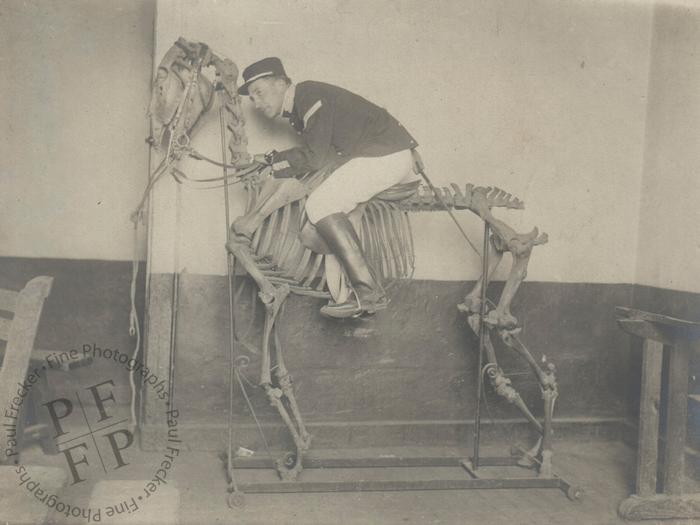 French army officer and horse skeleton